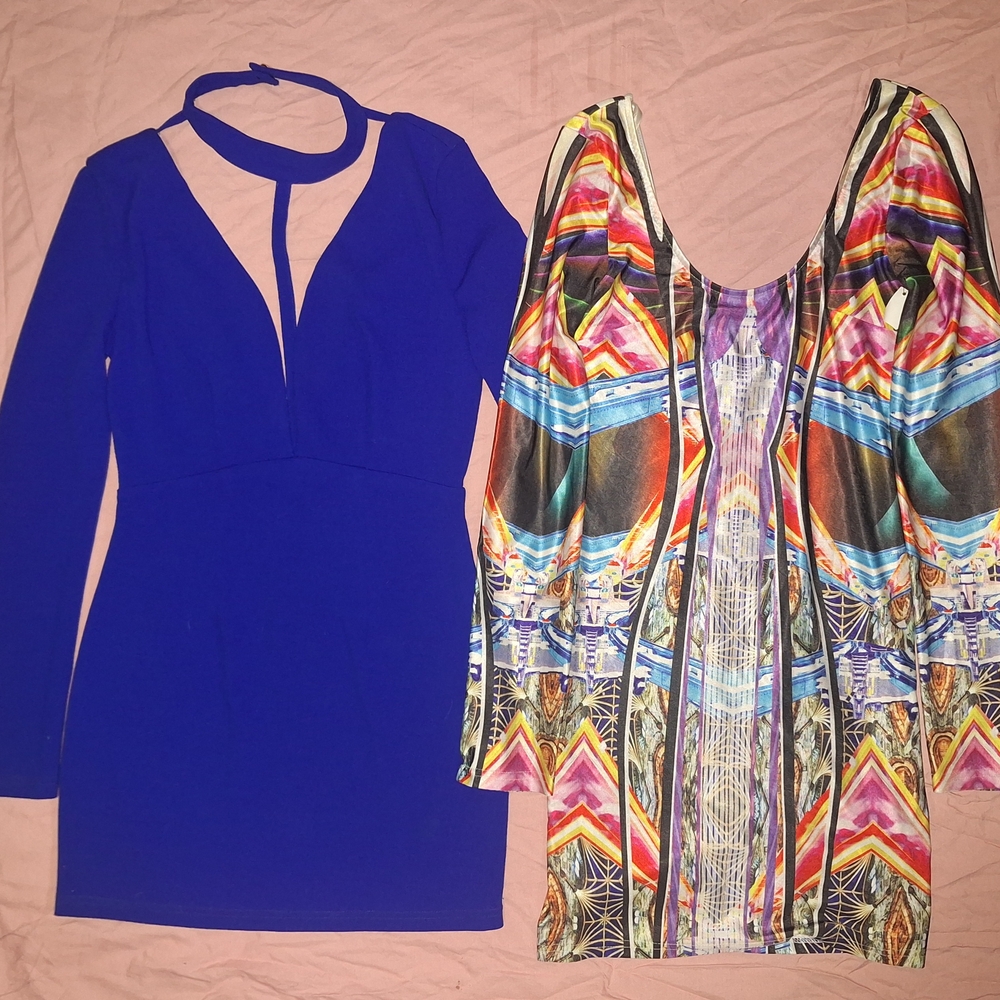 Blue & Patterned Long Sleeve Dress Set